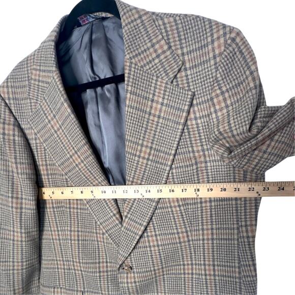 Vintage 70s Austin Reed 44R Wool WIDE LAPEL Plaid Blazer Jacket Gray Brown EUC! - Picture 8 of 11